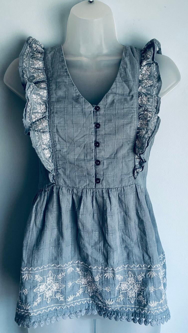 Denim Ruffle Embroidered Summer Tank Top Boho Festival Westerns Women's Large